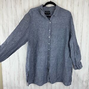 Tahari 100% linen Blue Gray Button-Up Shirt